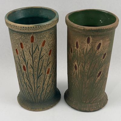 Sale Photo Thumbnail #331: Pair Red Wing Cattail Brush Ware Vases