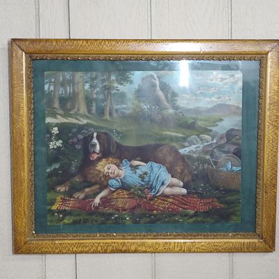Sale Photo Thumbnail #421: Girl & Saint Bernard Chromolithograph
