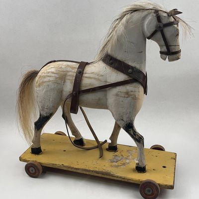 Antique Carved Wood Pull-Along Horse