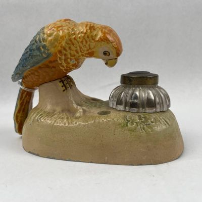 Sale Photo Thumbnail #72: Cold Painted Metal Parrot Desk Inkwell