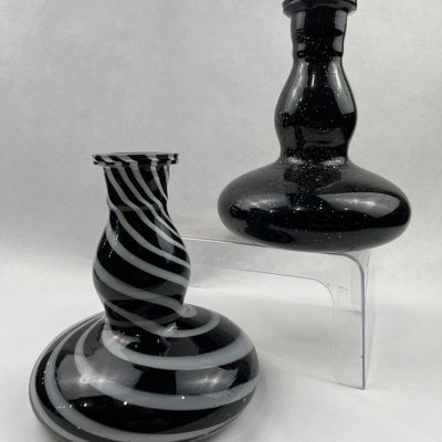 Sale Photo Thumbnail #532: Pair Black & White Glass Hookah Bases