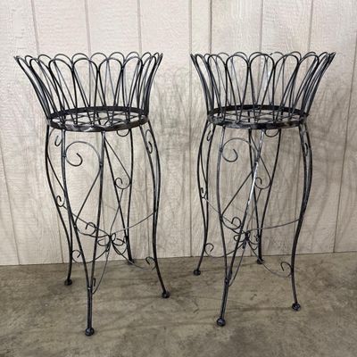 Sale Photo Thumbnail #486: Pair Wrought Wirework Plant Stands