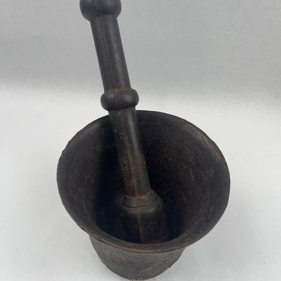 Sale Photo Thumbnail #235: Antique Cast Iron Mortar and Pestle Set