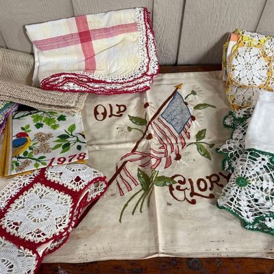 Sale Photo Thumbnail #377: Vtg Linens, 1978 Tea Towel & Embroidery