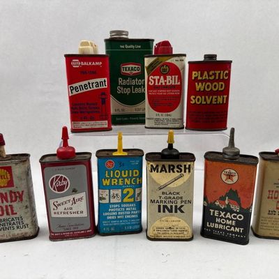 Sale Photo Thumbnail #472: 10 Vtg Shell & Texaco Auto & Home Tins