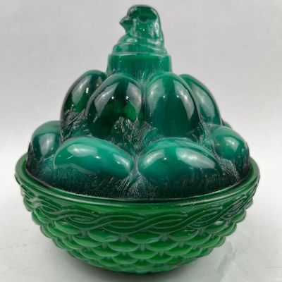 Sale Photo Thumbnail #173: Malachite Slag Glass Bird & Egg Dish
