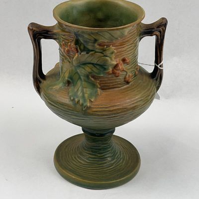 Sale Photo Thumbnail #75: Roseville Oak Leaf 2-Handled Vase 447-6