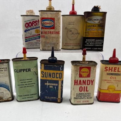 Sale Photo Thumbnail #473: 9 Vtg Shell, Sunoco & Singer Oil Cans