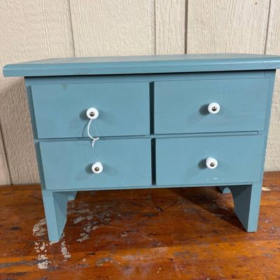 Sale Photo Thumbnail #412: Primitive Teal 4-Drawer Jewelry Chest