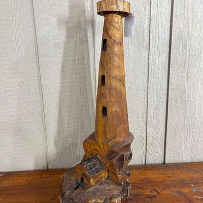 Sale Photo Thumbnail #491: Hand Carved Wood Lighthouse Sculpture