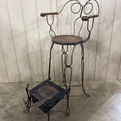 Sale Photo Thumbnail #101: Iron & Wood Shoeshine Chair w/ Drawer