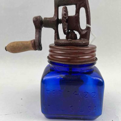 Sale Photo Thumbnail #254: Dazey No. 2 Cobalt Glass Butter Churn