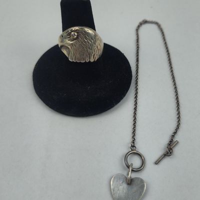 Sale Photo Thumbnail #92: Str. Eagle Head Ring & Heart Necklace