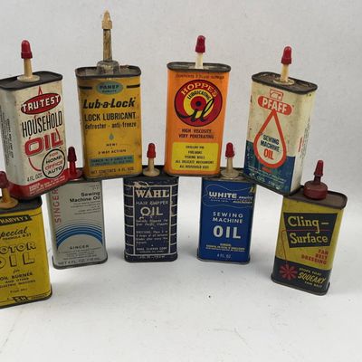Sale Photo Thumbnail #474: 9 Vtg Lithographed Tin Lubricant & Oils
