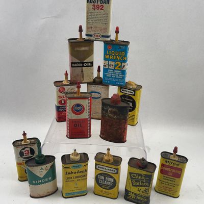 Sale Photo Thumbnail #555: 14 Vtg Oil Tins: Esso Allstate & Singer