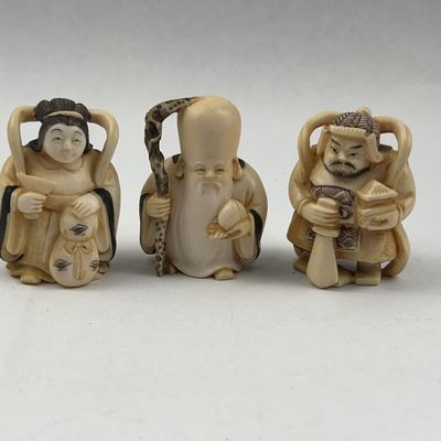 Sale Photo Thumbnail #114: Shunzan 3 Ivory Netsuke Fortune Deities