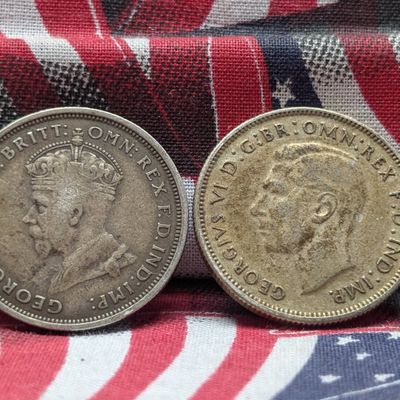 Sale Photo Thumbnail #92: 1941 Australia 1 Silver Florin & 1927 Australia 1 Silver Florin - 92.5% Silver 11.31g each