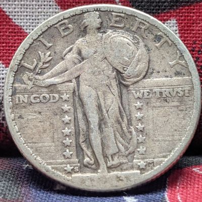Sale Photo Thumbnail #172: VF - 1923-S Standing Liberty 90% Silver Quarter