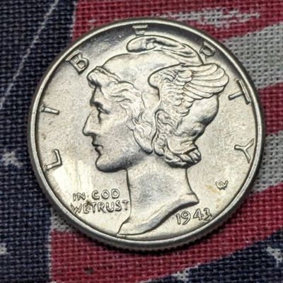 Sale Photo Thumbnail #142: BU - 1943 Mercury 90% Silver Dime