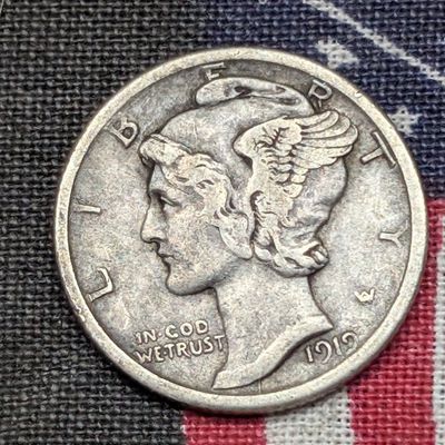 Sale Photo Thumbnail #424: 1919-D Mercury 90% Silver Dime