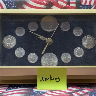 Sale Photo Thumbnail #35: (12) 1964 90% Silver Coins In The Last of the U.S. Silver Coinage Collection Displayed in a Vintage 1960's Working Clock