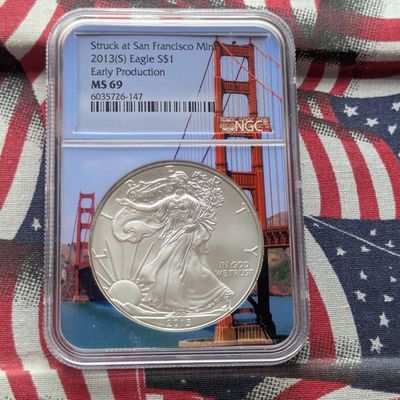 Sale Photo Thumbnail #63: 2013-(S) American Silver Eagle - NGC MS69 - Early Production, .999 Fine Silver One Troy Ounce