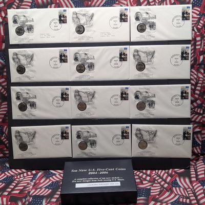 Sale Photo Thumbnail #369: (12) 2004 P&D Louisiana Purchase Jefferson Nickel Collection in First Day Covers in Storage Box w/ COA