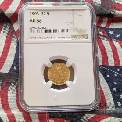 Sale Photo Thumbnail #40: 1903 Liberty Head $2.50 90% GOLD Quarter Eagle - NGC AU58