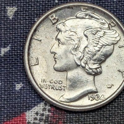 Sale Photo Thumbnail #114: 1934 Mercury 90% Silver Dime