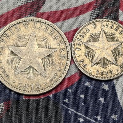 Sale Photo Thumbnail #445: 1915 Caribbean 90% Silver 40 Centavos 10g & 1949 Caribbean 90% Silver 20 Centavos 5g