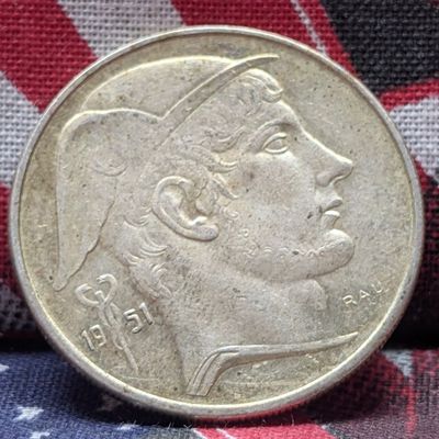 1951 Belgium 20 Silver Francs, 83.5% Silver 8g
