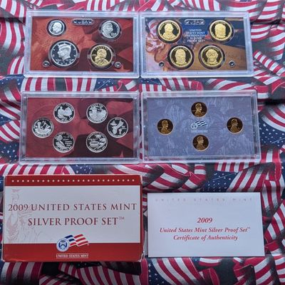 Sale Photo Thumbnail #181: 2009-S U.S. Mint Silver Proof Set Including Territorial Quarters, Presidential Dollars, Bicentennial Lincoln Cents and Sacagawea Three Sisters Dollar in OGP w/ COA - (8) 90% Silver Coins