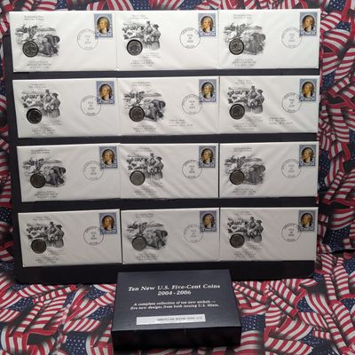 Sale Photo Thumbnail #138: (12) 2005 P&D Mint American Bison Nickel Collection in First Day Covers in Storage Box w/ COA