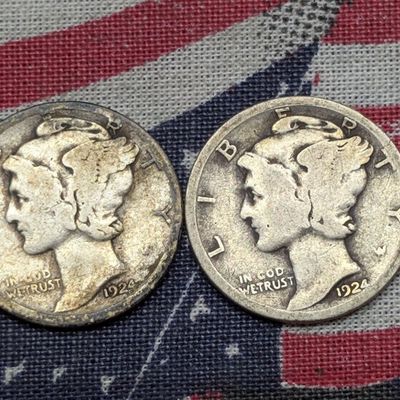 Sale Photo Thumbnail #191: 1924-P&D 90% Silver Mercury Dimes