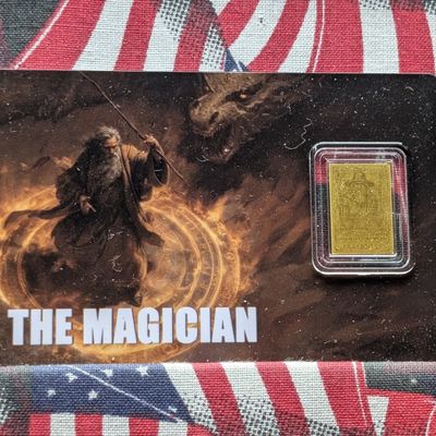 Sale Photo Thumbnail #54: 2026 Liberia 1/1000 Troy Oz .9999 Fine Gold "The Magician" Bar, In Assay Card