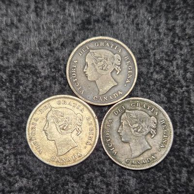 Sale Photo Thumbnail #395: 1893, 1891 & 1897 Canada 92.5% Silver 5 Cents - 1.16g each