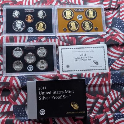 Sale Photo Thumbnail #231: 2011-S U.S. Mint Silver Proof Set With ATB Quarters, Presidential Dollars, Wampanoag Treaty Sacagawea Dollar in OGP w/ COA - (7) 90% Silver Coins