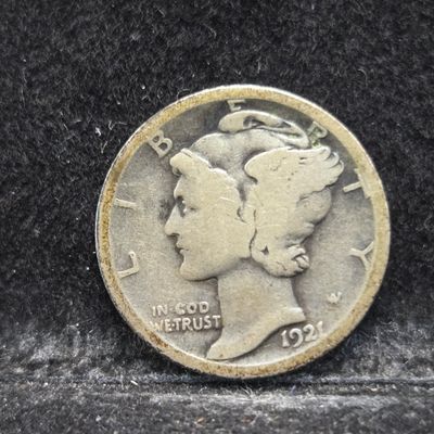 Sale Photo Thumbnail #286: 1921 Mercury 90% Silver Dime - Scarce Semi-Key Date