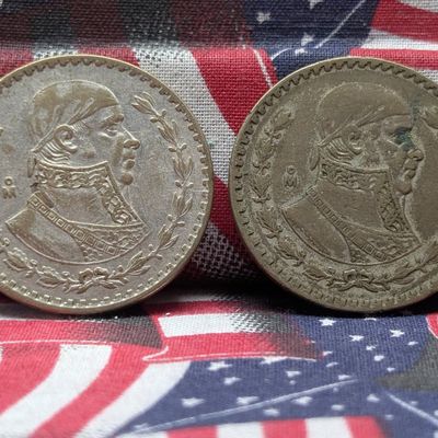 Sale Photo Thumbnail #218: 1962 & 1958 Mexico 10% Silver Pesos - 16 Grams Each