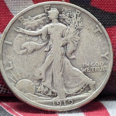 Sale Photo Thumbnail #402: 1919 Walking Liberty 90% Silver Half Dollar - VG+