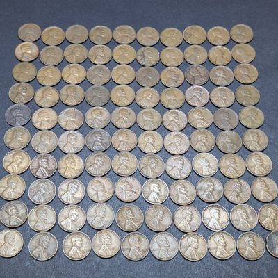 Sale Photo Thumbnail #265: (100) Assorted Lincoln Wheat Cents, Mixed Dates and P-D-S Mint Marks