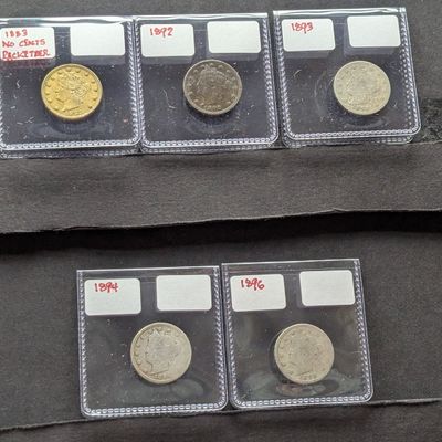 Sale Photo Thumbnail #59: 1883 Racketeer, 1892, 1893, 1894 and 1896 Liberty Head V Nickels