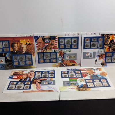 Sale Photo Thumbnail #146: 1989-1993 U.S. Mint UNC Sets in Display w/ Commem Stamps (5 Sets)