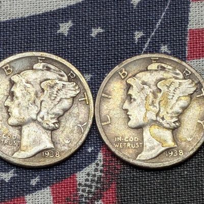 Sale Photo Thumbnail #123: 1938 P&S 90% Silver Mercury Dimes