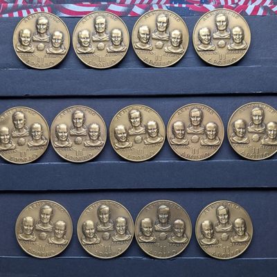 Sale Photo Thumbnail #216: (13) Apollo 11 Vintage Commemorative Bronze Medals in Storage Box