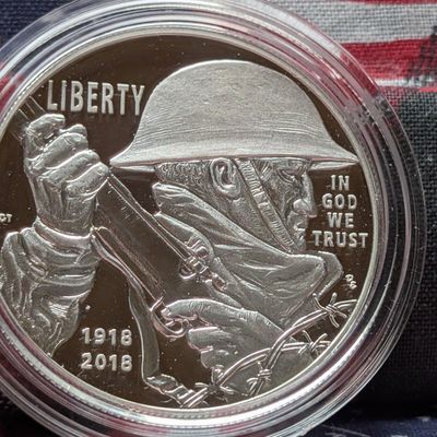 Sale Photo Thumbnail #441: 2018-P PROOF WWI Centennial Commem 90% Silver Dollar in Government Capsule