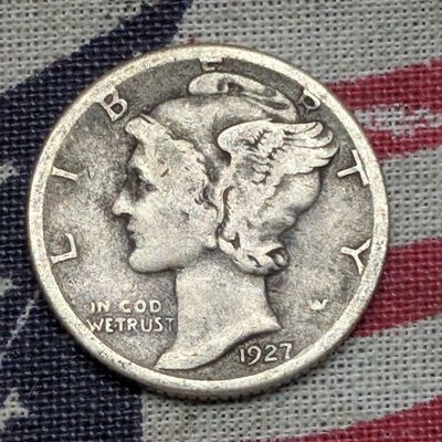 Sale Photo Thumbnail #148: FINE - 1927-S Mercury 90% Silver Dime