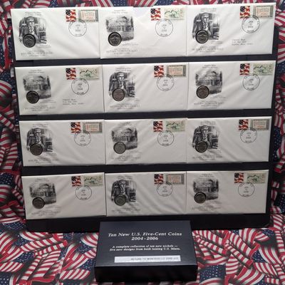 Sale Photo Thumbnail #266: (12) 2006 P&D Mint Return to Monticello Nickel Collection in First Day Covers in Storage Box w/ COA