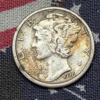 Sale Photo Thumbnail #412: XF - 1926-S Mercury 90% Silver Dime