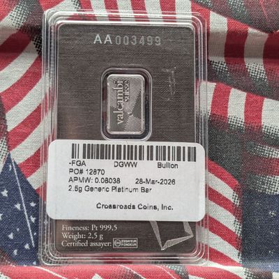 Sale Photo Thumbnail #47: 2.5g .999 Platinum Bar - Sealed in Valcambi Assay Card